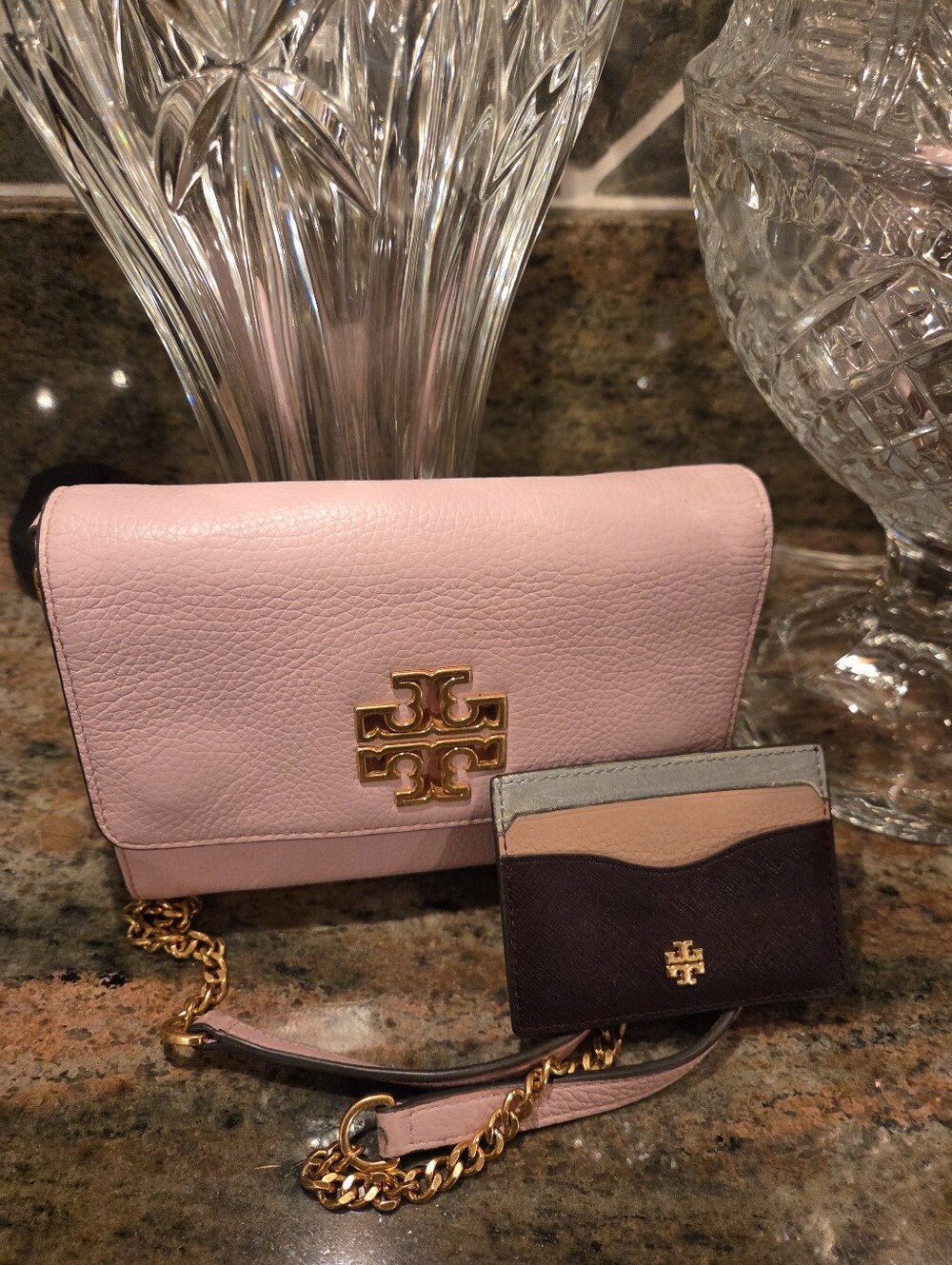 Tory Burch Pink Leather Chain Shoulder Bag with Card Case - Picture 9 of 11
